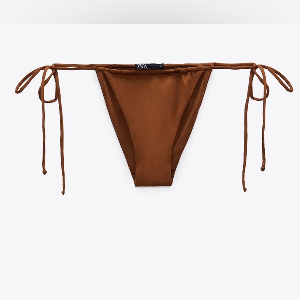 NEW ZARA Slide String Brown Swimsuit Lined Bikini Bottom XL w/ Hygienic Liner - Picture 2 of 2